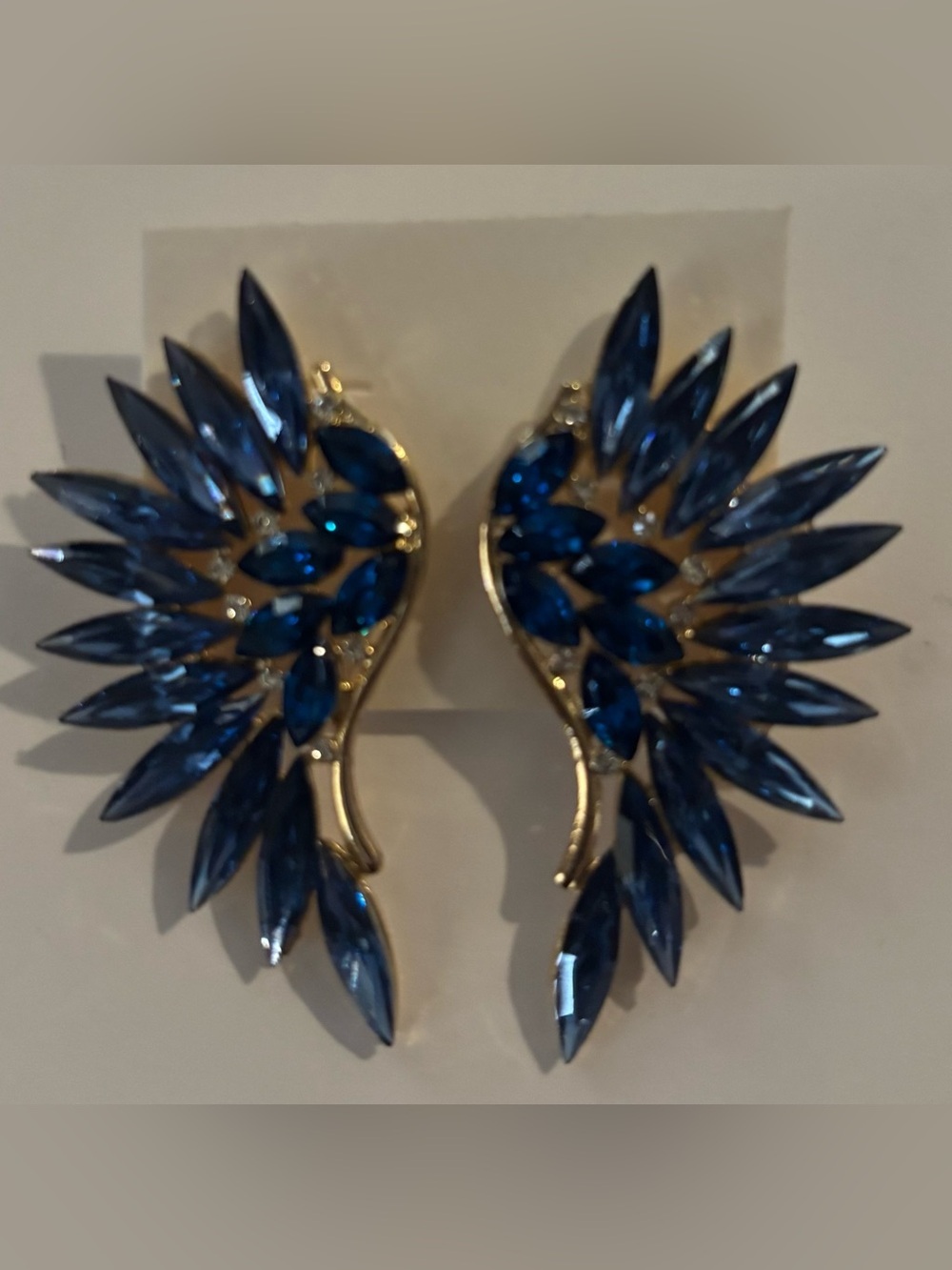Fashion Jewelry Blue Crystal Wing Statement Earrings